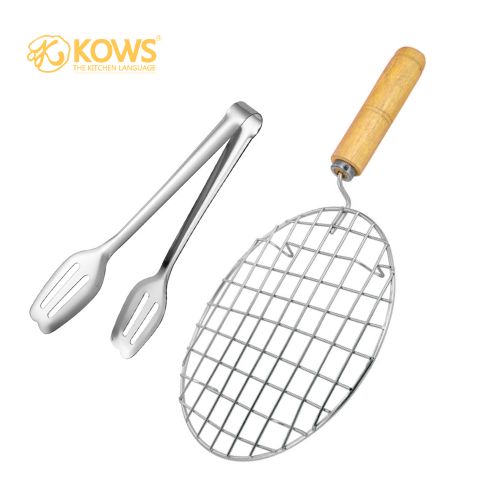 KOWS Wooden Handle Premium Roaster & Stainless Steel Tong Set