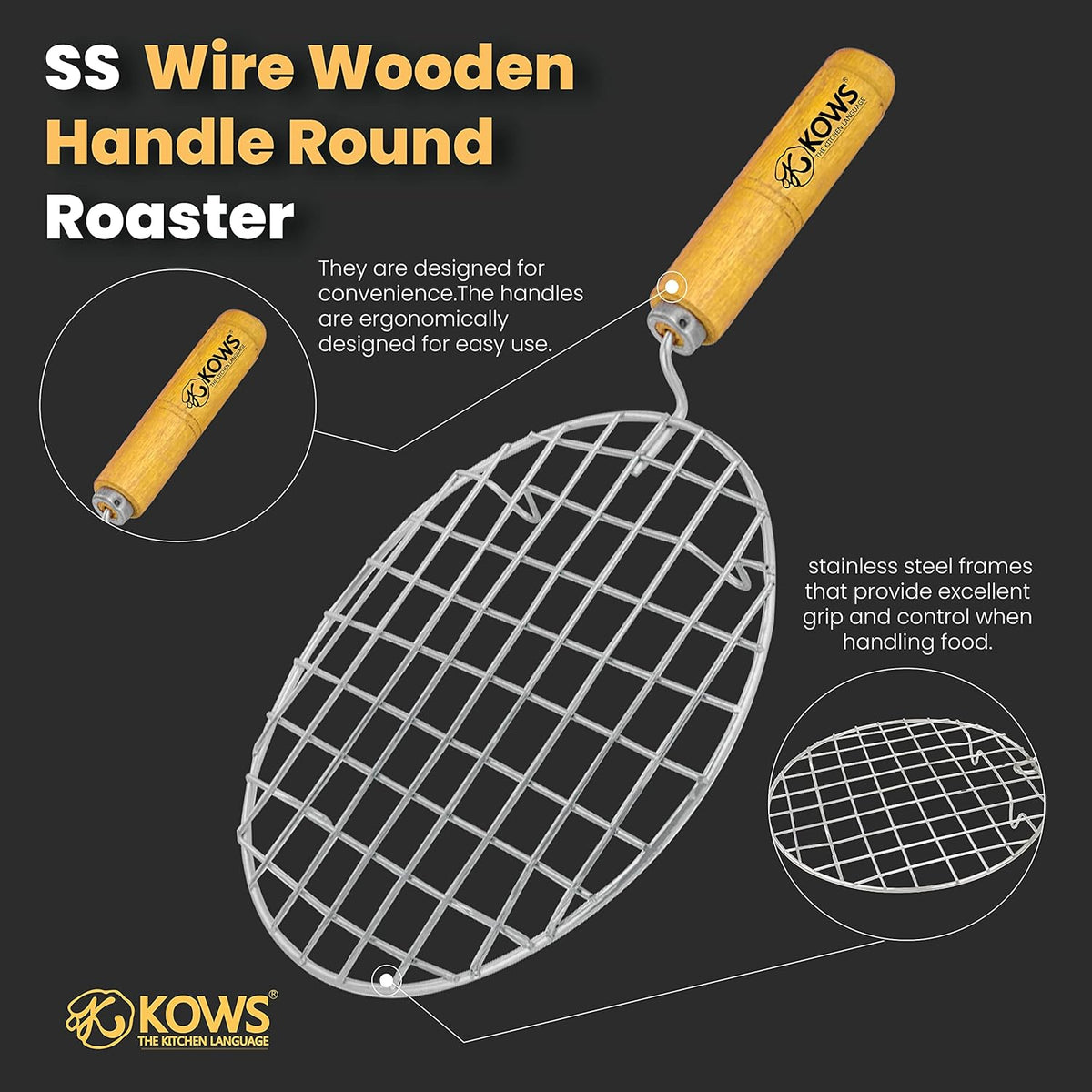 KOWS Wire Roaster with Wooden Handle – Round (RST05)