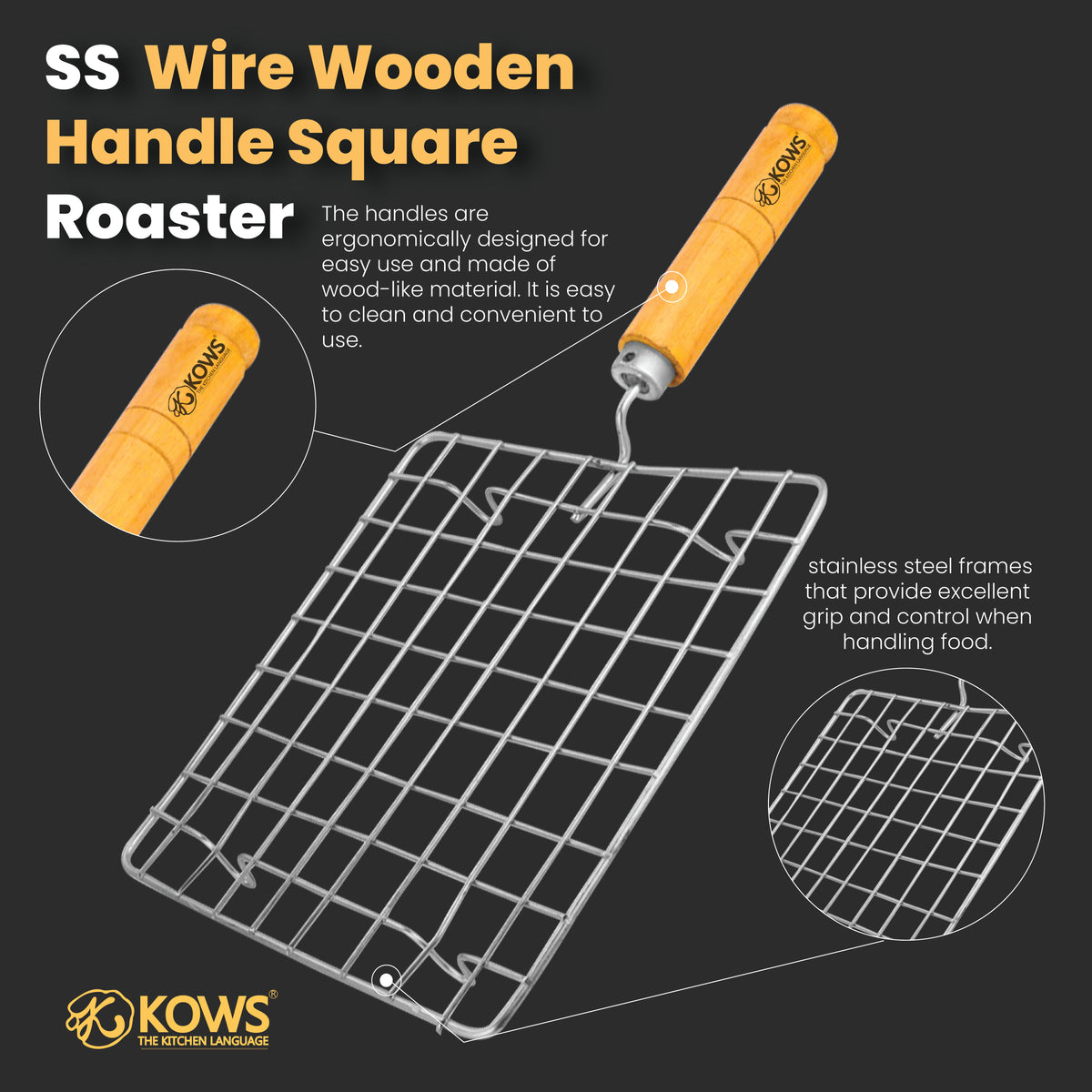 KOWS Wire Roaster with Wooden Handle – Square (RST07)