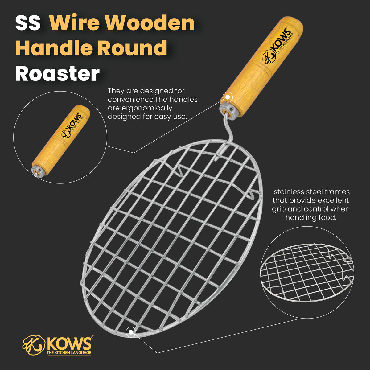 KOWS Wire Roaster with Wooden Handle – Round (RST04)