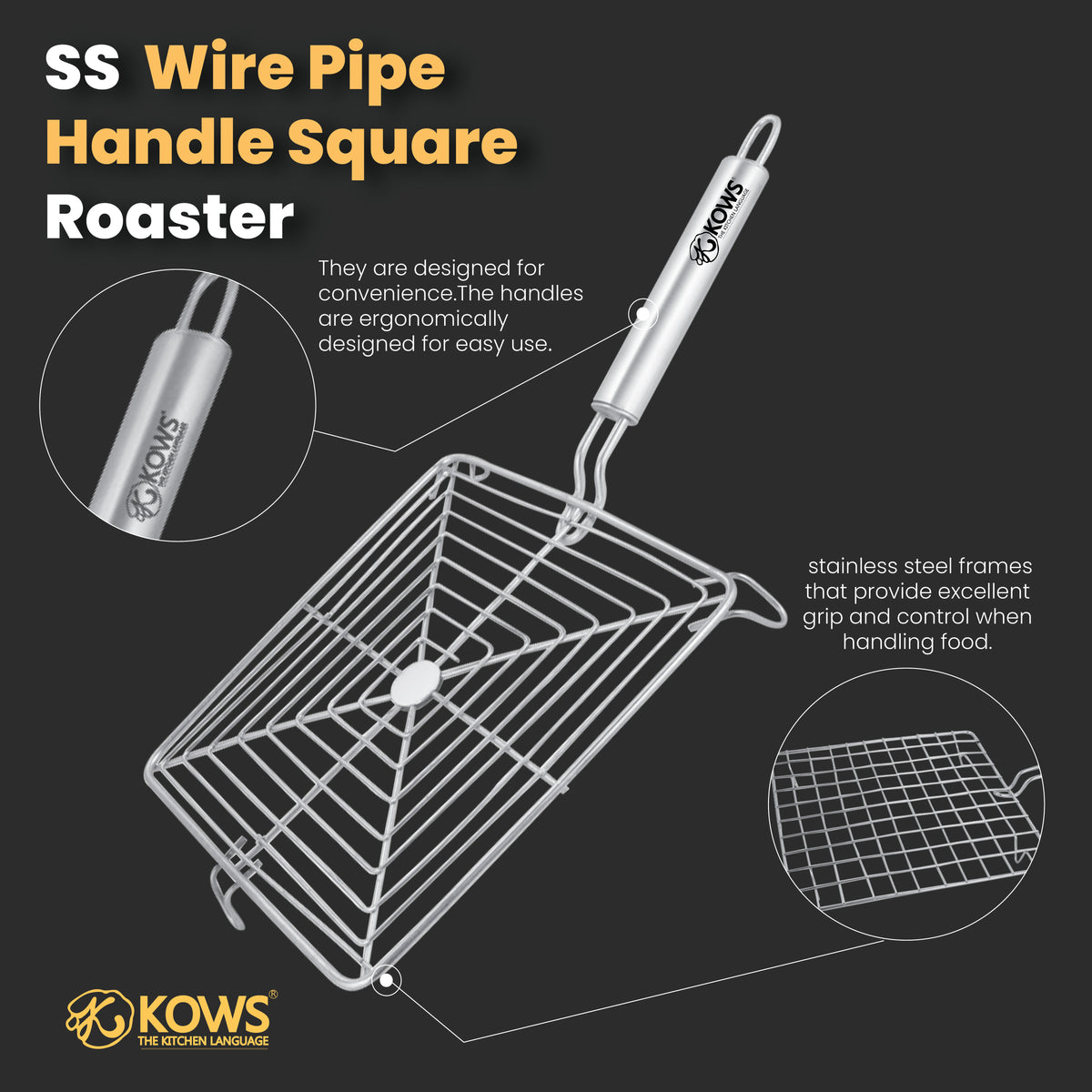 KOWS Wire Roaster with Pipe Handle – Square (RST13)