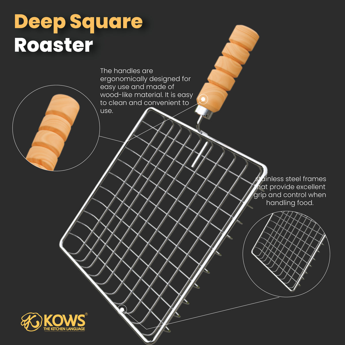 KOWS Wooden Handle Deep Roaster – Square (RST18)