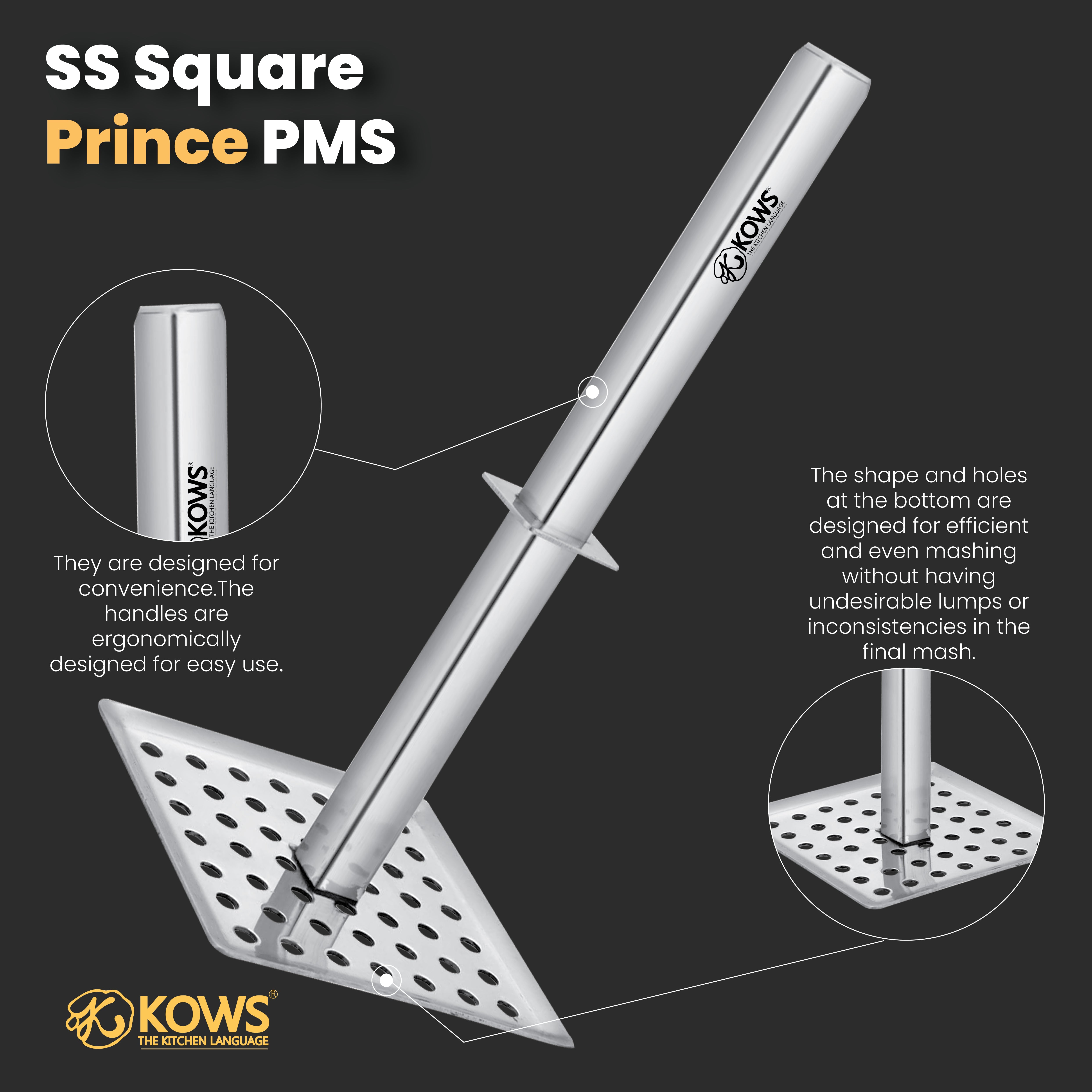 KOWS Kitchenware Stainless Steel Potato Masher